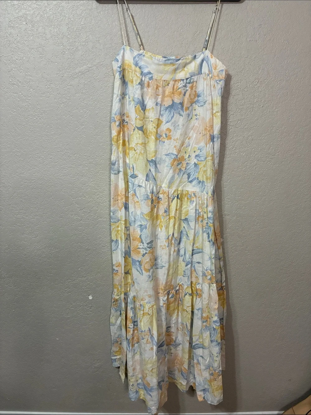 Spaghetti Strap Floral Tiered Maxi Dress in Cream and Yellow